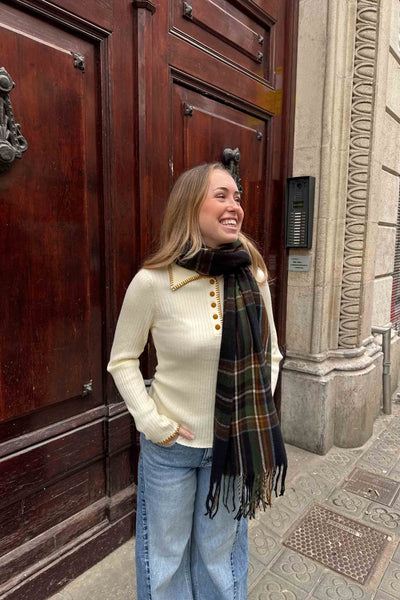 Bufanda larga de cuadros verde