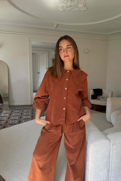 Camisa de micropana algodón teja