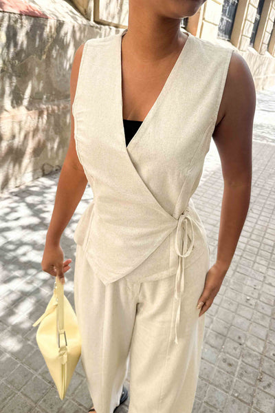 Top cruzado lino beige