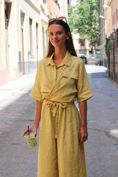 Camisa atada lino amarillo