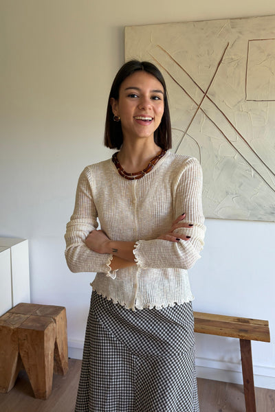 Chaqueta de punto canalé beige