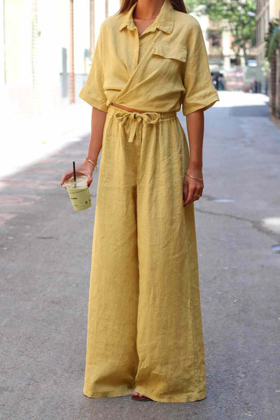 Pantalón ancho lino amarillo