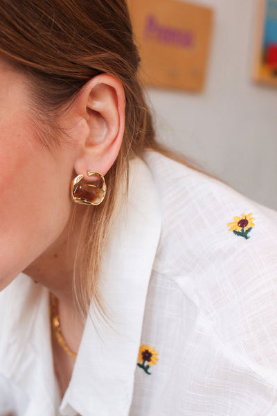 Pendientes piedra marrón